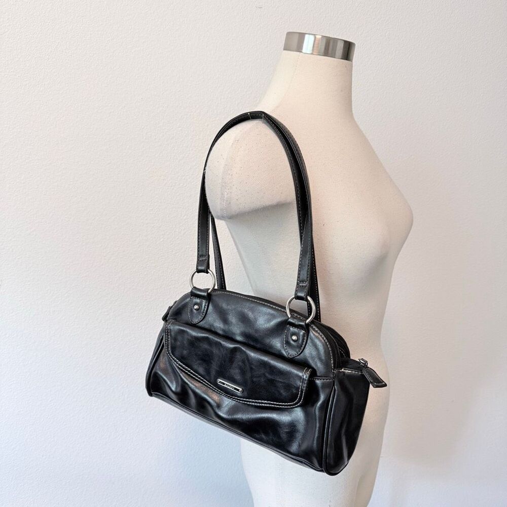 Koltov Black Leather O Ring Baguette Bag Shoulder Purse Small Buckle